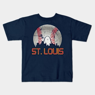 Vintage St.Louis Skyline Baseball Cardinal Party For Gameday Kids T-Shirt